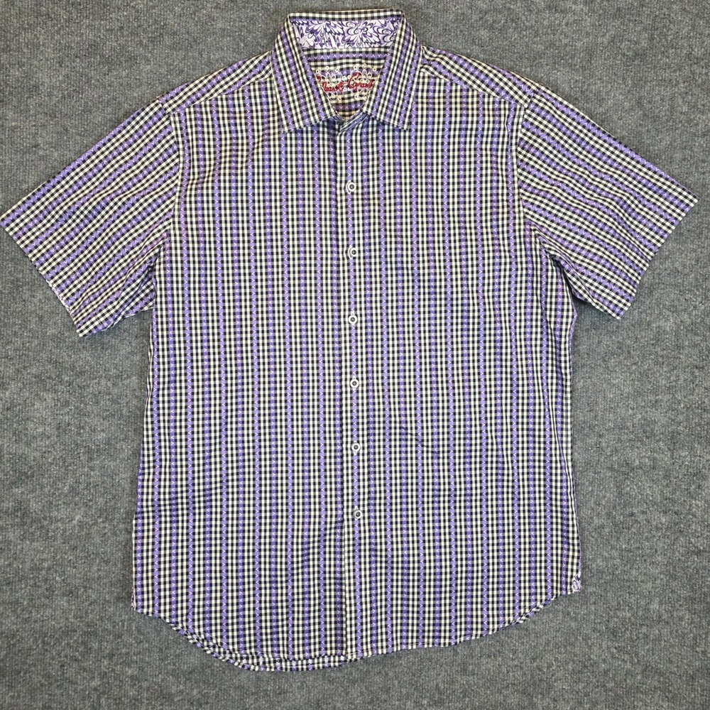 Robert Graham Button Down Shirt Mens Medium Purple‎ Black Gingham Classic Fit
